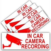 5 x In Car Camera Recording-STANDARD Design-Red on White-Security Stickers-87mm x 30mm-Dashboard CCTV Sign-Van,Lorry,Truck,Taxi,Bus,Mini Cab,Minicab-Go Pro,Dashcam 